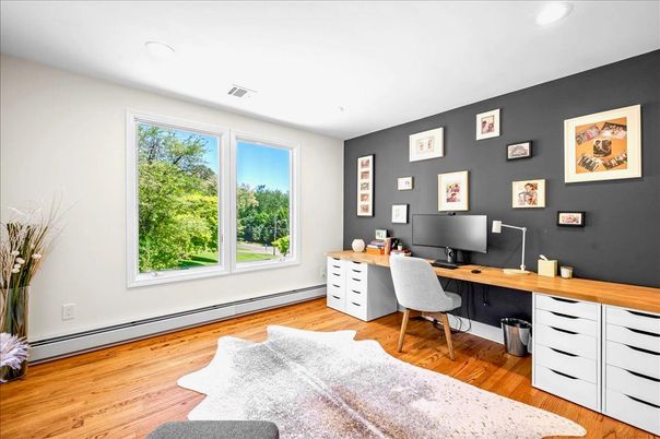 Home Office, Interior, Recessed Lighting, Wood Texture Flooring