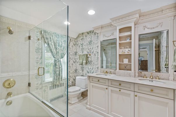 Bathroom, Dual Sink Vanities, Glass Shower, Interior, Recessed Lighting