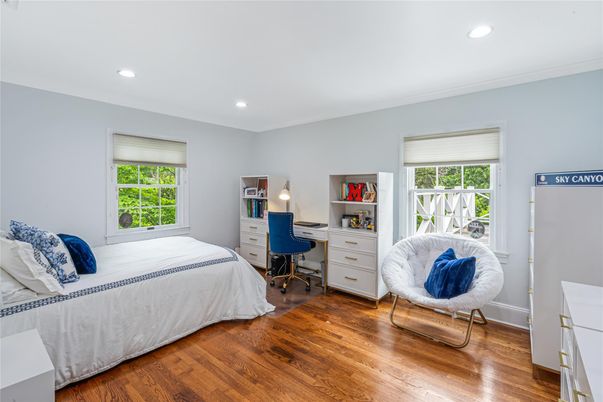 Bedroom, Home Office, Interior, Recessed Lighting, Wood Texture Flooring