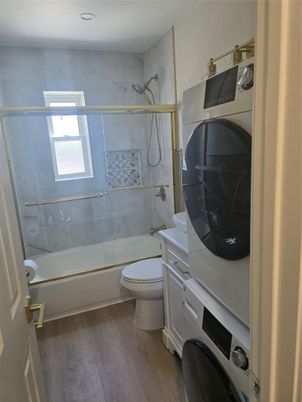Bathroom, Glass Shower, Interior, Wood Texture Flooring
