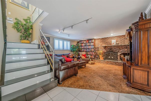 Fireplace, Interior, Living room, Recessed Lighting, Stone Walls