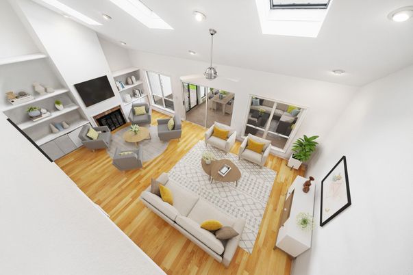 Interior, Living room, Pendant Lights, Recessed Lighting, Wood Texture Flooring