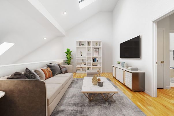 Interior, Living room, Recessed Lighting, Wood Texture Flooring