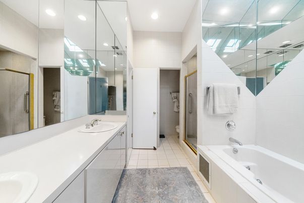 Bathroom, Dual Sink Vanities, Glass Shower, Interior, Recessed Lighting