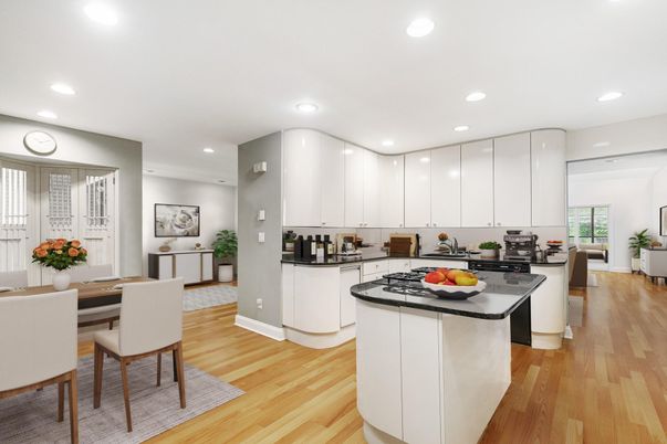 Dining room, Interior, Kitchen, Recessed Lighting, Wood Texture Flooring