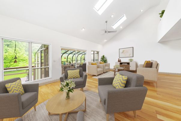 Interior, Living room, Recessed Lighting, Wood Texture Flooring