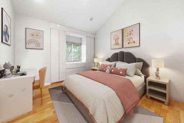 Bedroom, Interior, Recessed Lighting, Wood Texture Flooring