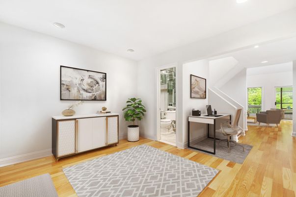 Home Office, Interior, Recessed Lighting, Wood Texture Flooring