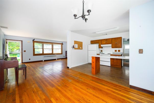 Interior, Kitchen, Pendant Lights, Wood Texture Flooring