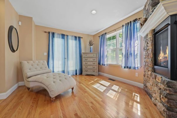 Fireplace, Interior, Recessed Lighting, Wood Texture Flooring