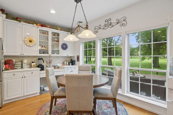 Dining room, Interior, Pendant Lights, Recessed Lighting, Wood Texture Flooring