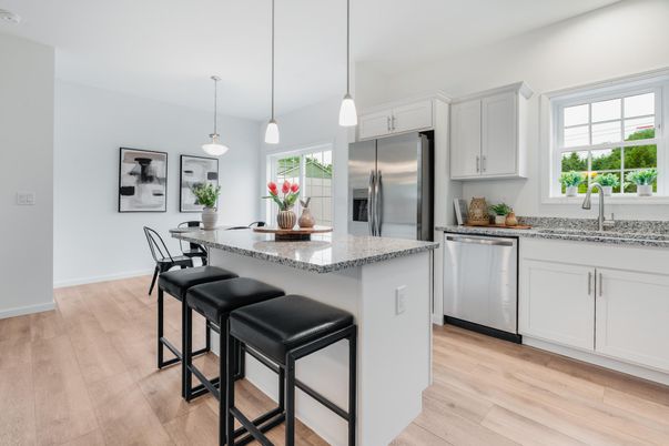 Interior, Kitchen, Pendant Lights, Stainless Steel Appliances, Wood Texture Flooring