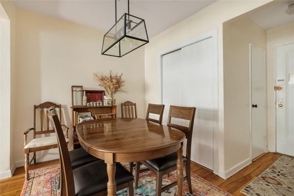 Dining room, Interior, Pendant Lights, Wood Texture Flooring