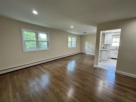 Empty room, Interior, Kitchen, Recessed Lighting, Wood Texture Flooring