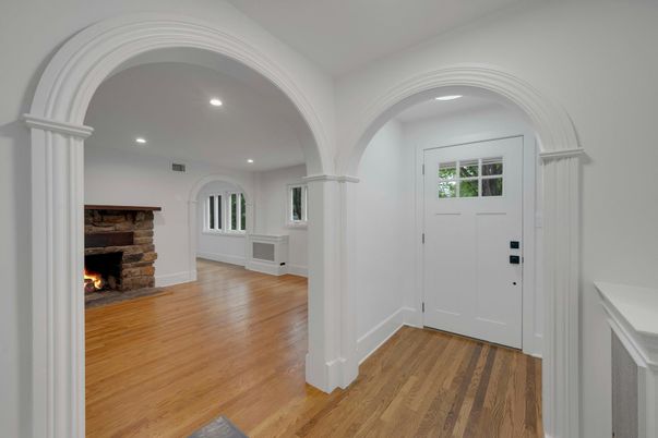 Fireplace, Interior, Recessed Lighting, Wood Texture Flooring