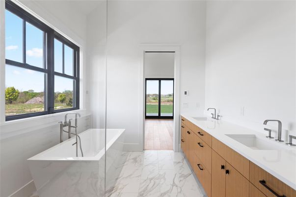 Bathroom, Dual Sink Vanities, Free Standing Baths, Interior, Marble