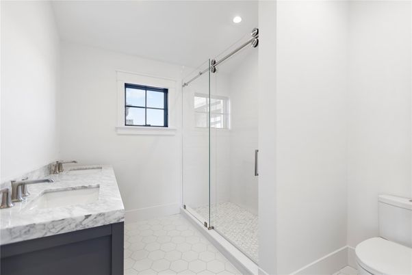 Bathroom, Glass Shower, Interior, Recessed Lighting