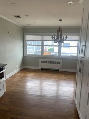 Chandelier, Empty room, Interior, Recessed Lighting, Wood Texture Flooring