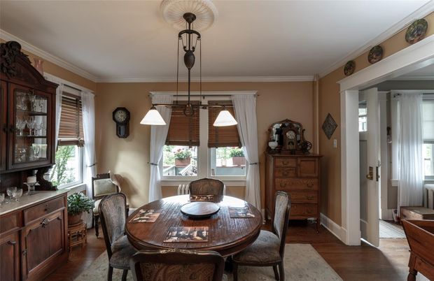 Dining room, Interior, Pendant Lights, Wood Texture Flooring