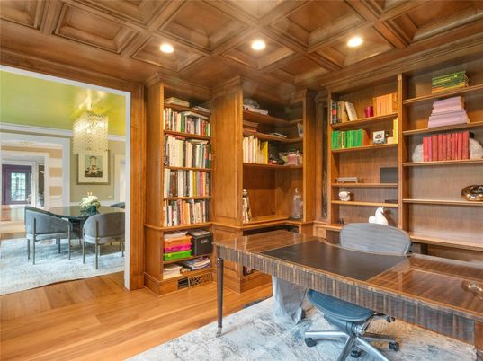 Home Office, Interior, Recessed Lighting, Wooden Ceilings, Wood Texture Flooring