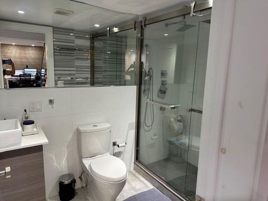 Bathroom, Glass Shower, Interior, Recessed Lighting