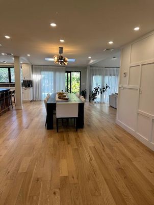 Dining room, Interior, Kitchen, Recessed Lighting, Wood Texture Flooring