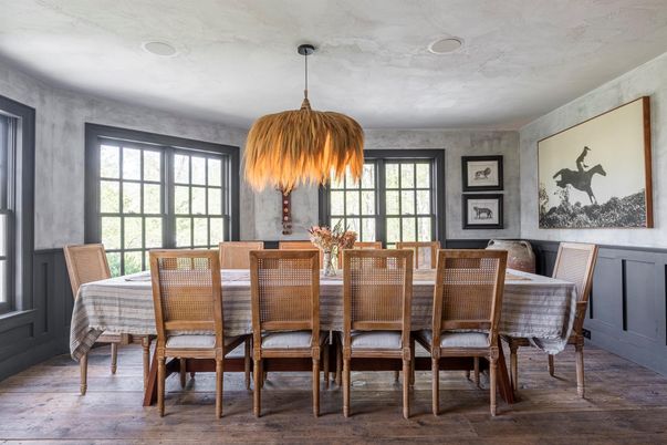 Dining room, Interior, Pendant Lights, Wood Texture Flooring