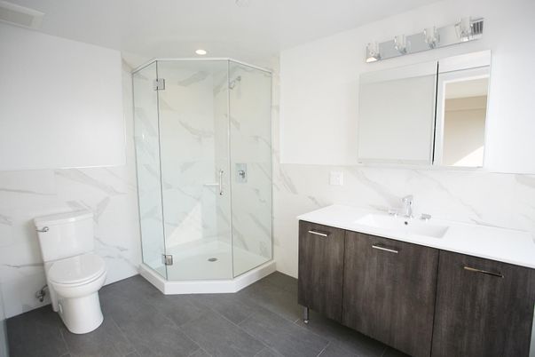 Bathroom, Glass Shower, Interior, Marble Walls, Recessed Lighting