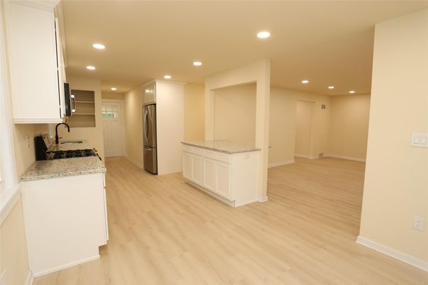 Interior, Kitchen, Recessed Lighting, Wood Texture Flooring