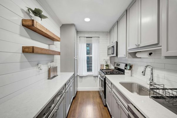 Interior, Kitchen, Recessed Lighting, Wood Texture Flooring