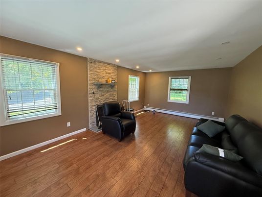 Interior, Recessed Lighting, Stone Walls, Wood Texture Flooring