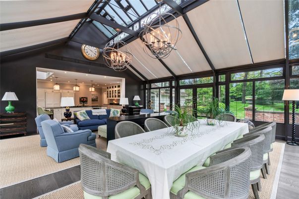 Chandelier, Dining room, Interior, Kitchen, Living room, Pendant Lights, Recessed Lighting, Wood Texture Flooring
