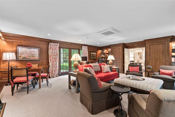 Dining room, Interior, Living room, Recessed Lighting, Wooden Walls