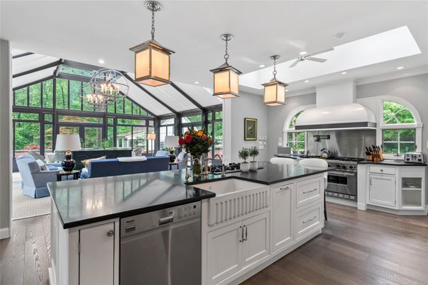 Interior, Kitchen, Living room, Pendant Lights, Recessed Lighting, Stainless Steel Appliances, Wood Texture Flooring