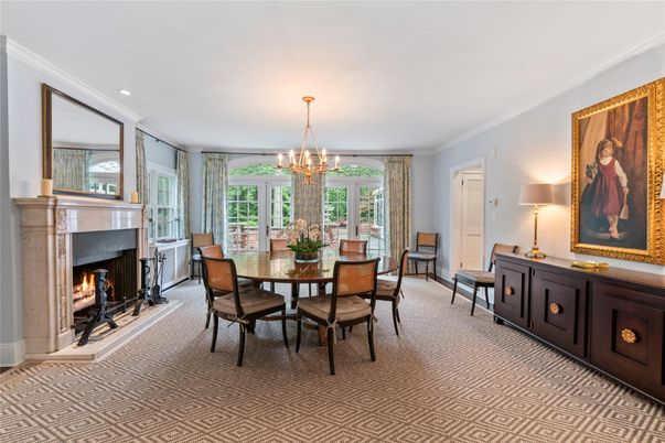 Chandelier, Dining room, Fireplace, Interior, Recessed Lighting