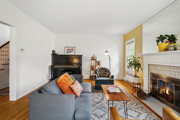 Fireplace, Interior, Living room, Piano, Wood Texture Flooring