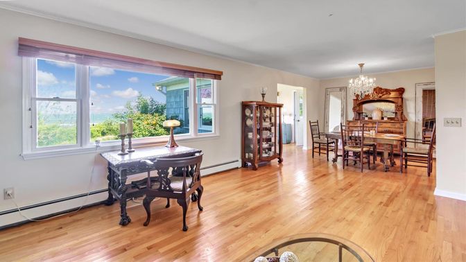 Chandelier, Dining room, Interior, Wood Texture Flooring