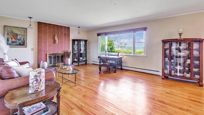 Fireplace, Interior, Pendant Lights, Stone Walls, Wood Texture Flooring