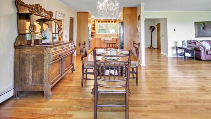 Chandelier, Dining room, Interior, Wood Texture Flooring