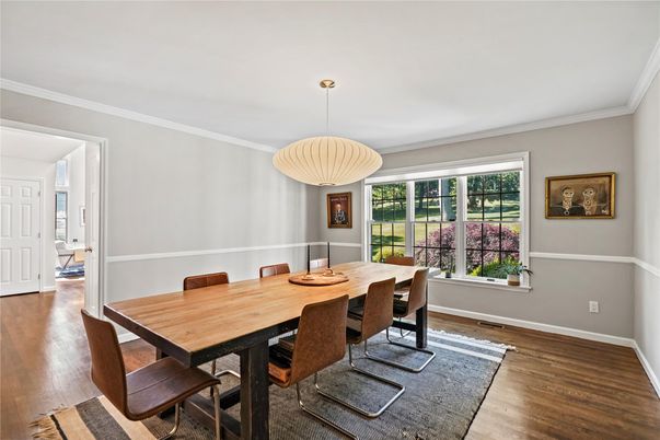 Dining room, Interior, Pendant Lights, Wood Texture Flooring