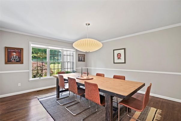 Dining room, Interior, Pendant Lights, Wood Texture Flooring