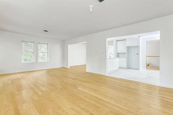 Empty room, Interior, Kitchen, Recessed Lighting, Wood Texture Flooring