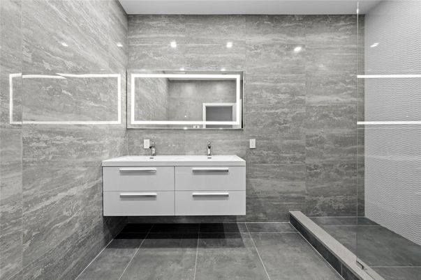 Bathroom, Dual Sink Vanities, Glass Shower, Interior, Recessed Lighting