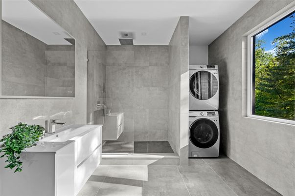 Bathroom, Glass Shower, Interior, Utility Closets, Washer