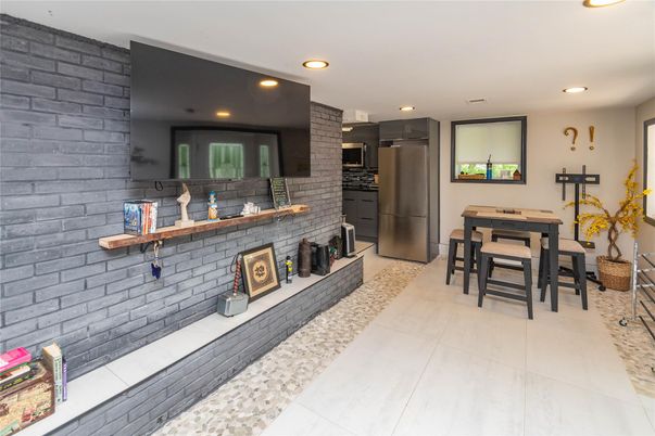 Dining room, Interior, Kitchen, Recessed Lighting, Stone Walls