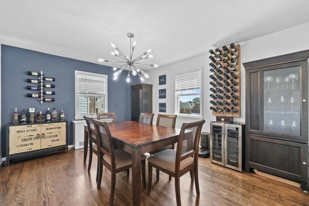 Dining room, Interior, Pendant Lights, Wood Texture Flooring