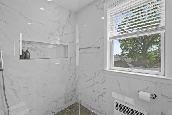 Bathroom, Interior, Marble Walls, Recessed Lighting