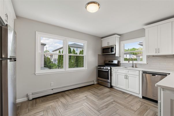 Interior, Kitchen, Stainless Steel Appliances, Wood Texture Flooring