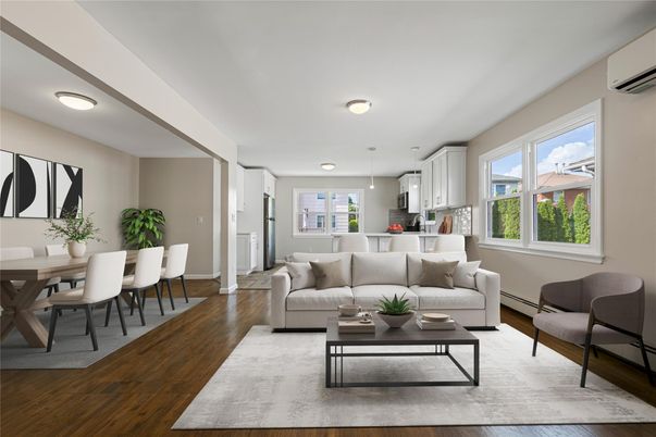 Dining room, Interior, Kitchen, Living room, Pendant Lights, Wood Texture Flooring