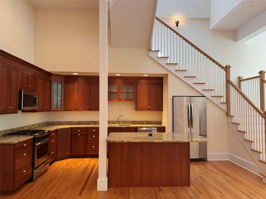 Interior, Kitchen, Recessed Lighting, Wood Texture Flooring